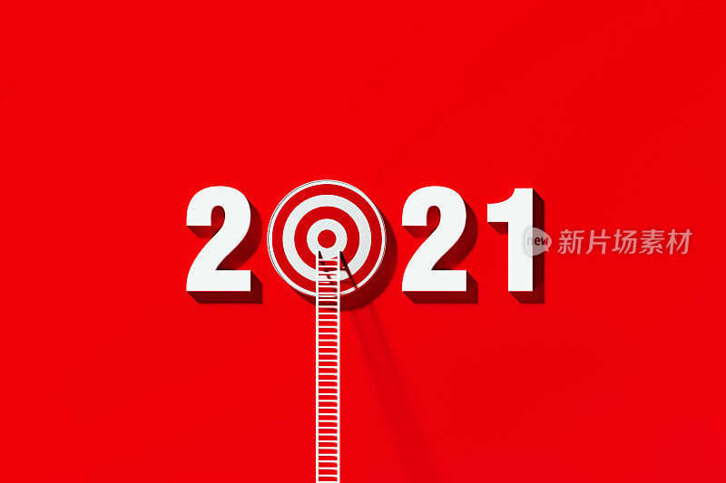 靠在2021年的白色梯子在红墙上的目标