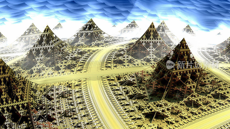 一个美丽的无限数学曼德尔布罗特集分形多重金字塔塔的3D插图
