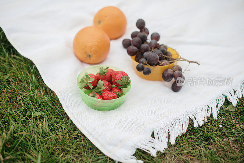 野餐毯子上的水果