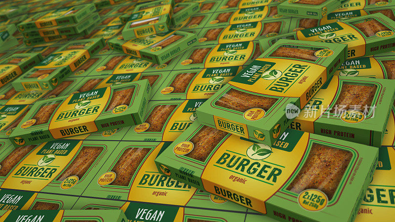 素食汉堡绿色有机食品包装3d插图
