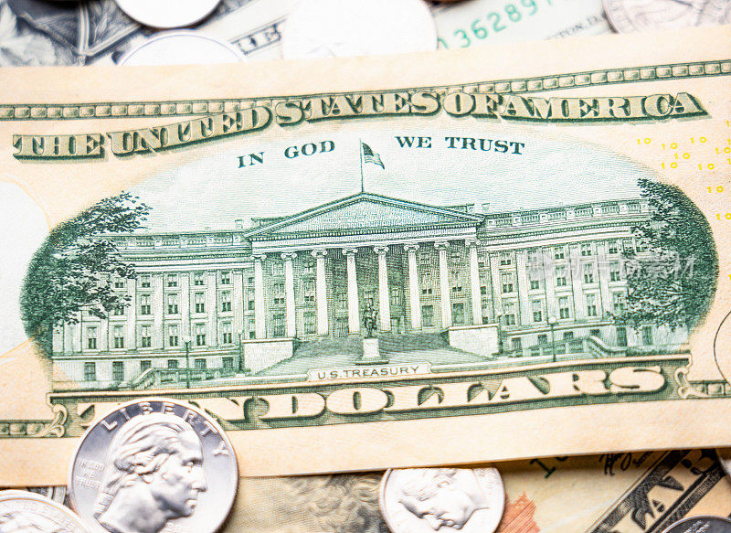 印有美国财政部大楼的10美元纸币