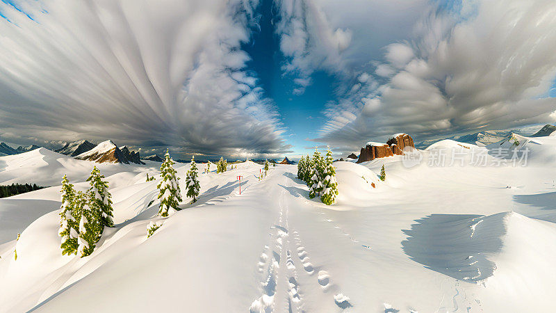 戏剧性的冬日场景与雪树，小行星格式