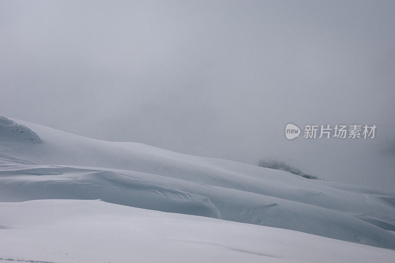 新鲜的粉雪覆盖了山坡