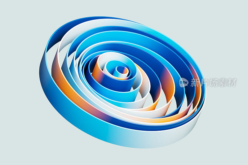 抽象的蓝色螺旋，与橙色和白色的亮点。数据可视化