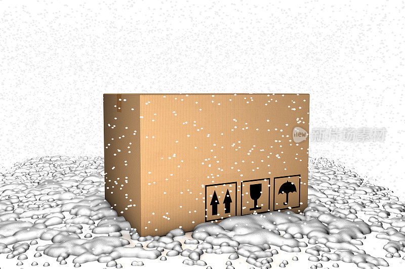 纸箱在冬天里下雪