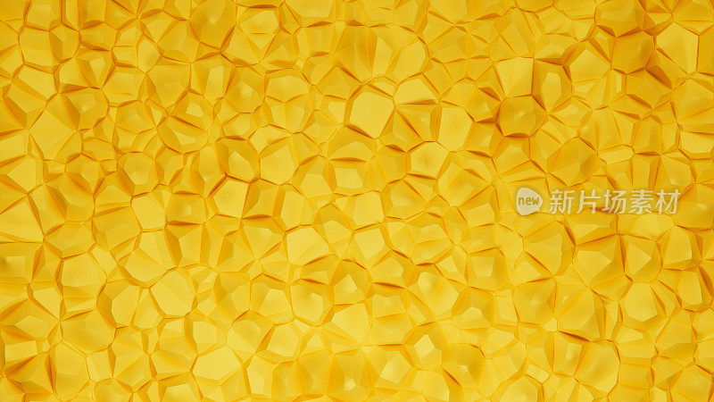 Voronoi中黄色几何多边形抽象图案背景3D插图