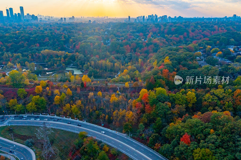 空中湾景大道和玫瑰谷在秋天，多伦多，加拿大