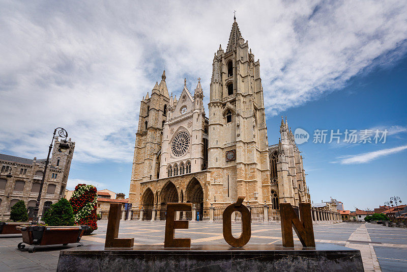 雷格拉广场León大教堂景观和里昂旅游标志卡斯蒂利亚和León西班牙