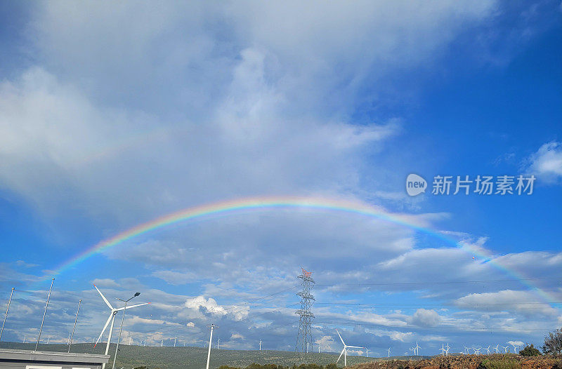 风电场雨后的美丽彩虹