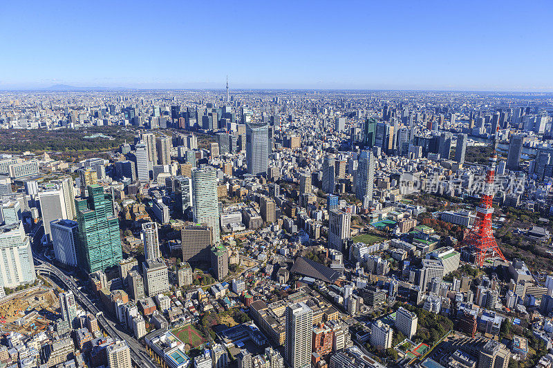东京塔和东京晴空塔，日本，东京，港区
