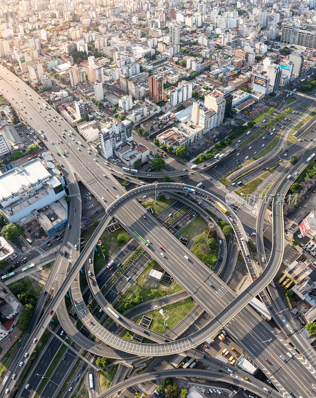 城市景观和高速公路交叉口，布宜诺斯艾利斯，日落