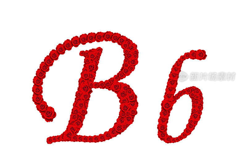 由红玫瑰花制成的字母B和B