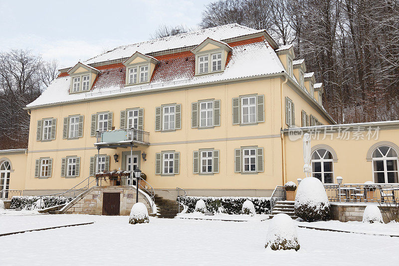 冰雪森林德国的冬季公园和别墅