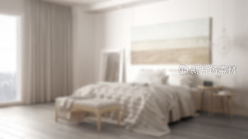 模糊的背景室内设计，经典的卧室，斯堪的纳维亚现代极简主义风格