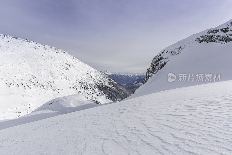 野外滑雪滑雪板区在自然景观全景图