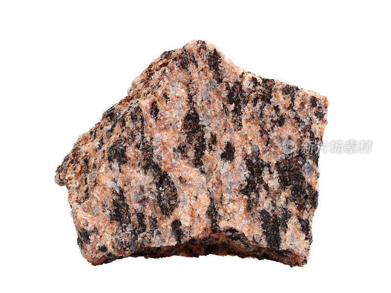 天然样品，细粒红色花岗岩，侵入火成岩在白色背景