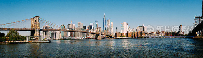 曼哈顿全景和横跨东河的桥梁，纽约市