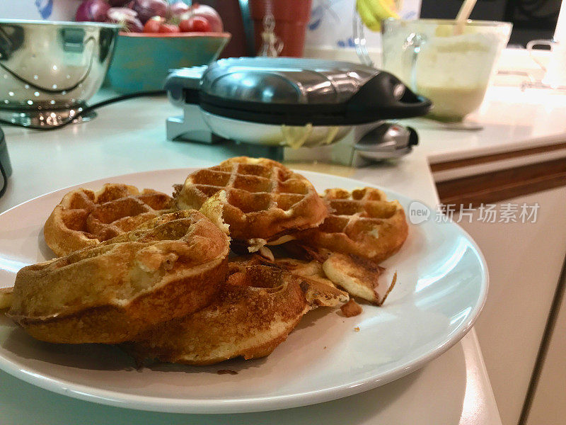 乡村烹饪制作华夫饼早餐食品家庭静物系列在家