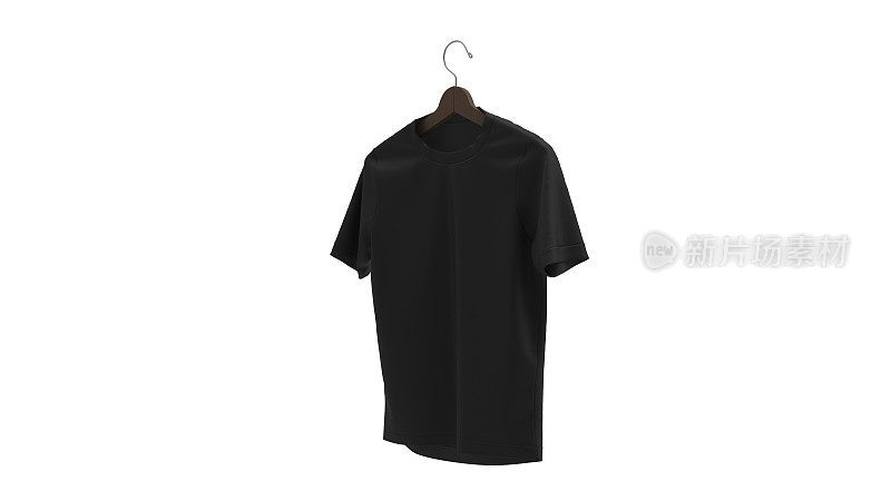 3d渲染空白黑色t恤模型木衣架，库存照片