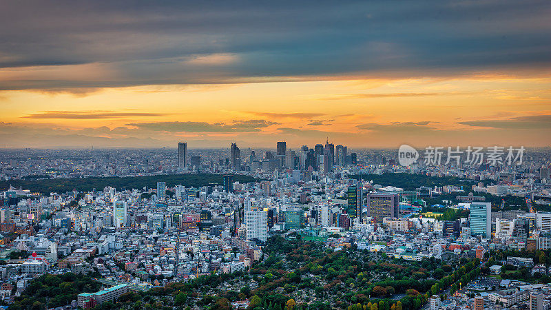 东京商业城市景观日落全景日本