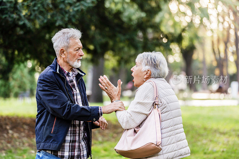 老人和他悲痛如绝的妻子站在大自然中讨论问题。