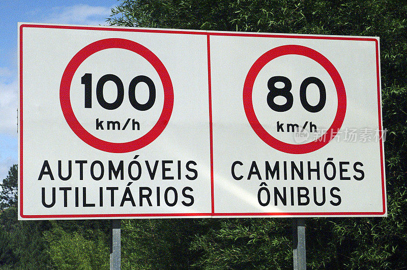 巴西的高速公路交通标志。