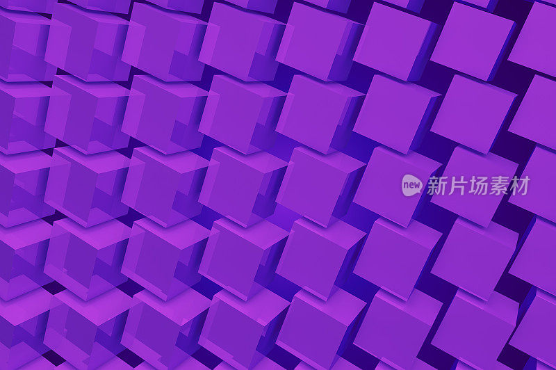 太空中有许多透明的紫色三维立方体