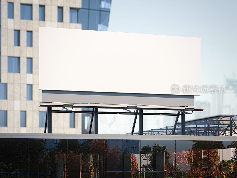 办公大楼上的广告牌。三维渲染