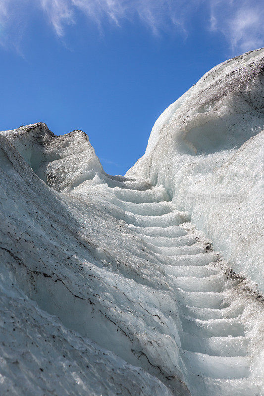 新西兰狐狸冰川上的冰楼梯