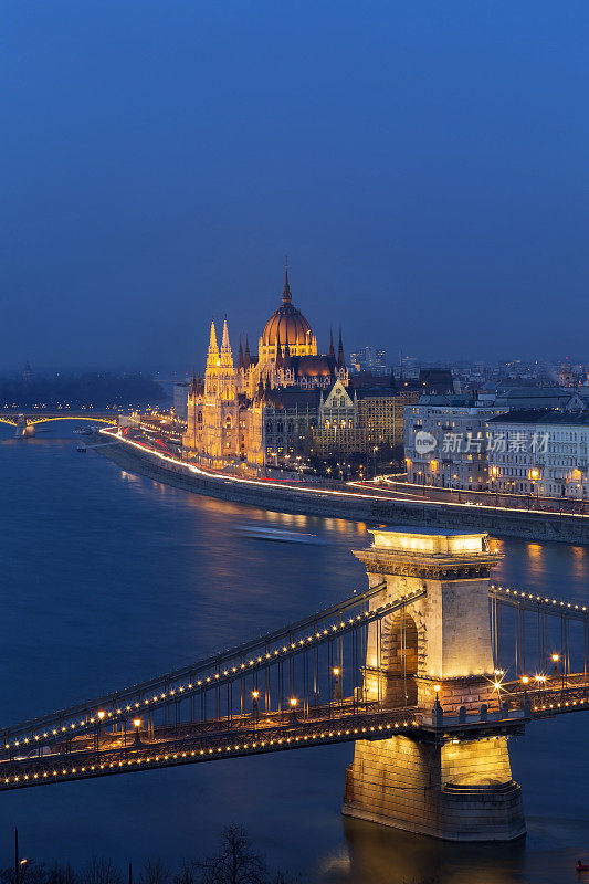 有铁链桥和议会的布达佩斯城市景观