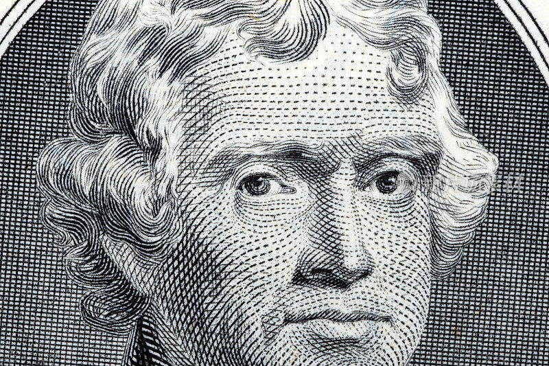托马斯·杰斐逊总统的特写肖像