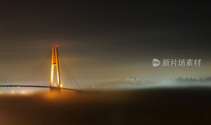 美丽的夜雾覆盖城市和桥梁