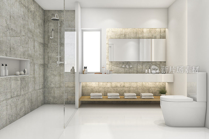 3d渲染现代阁楼和豪华浴室