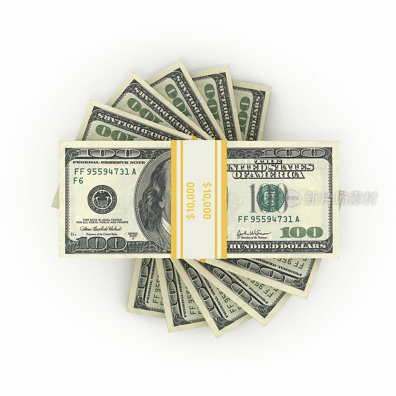 100元钞票-孤立在白色背景