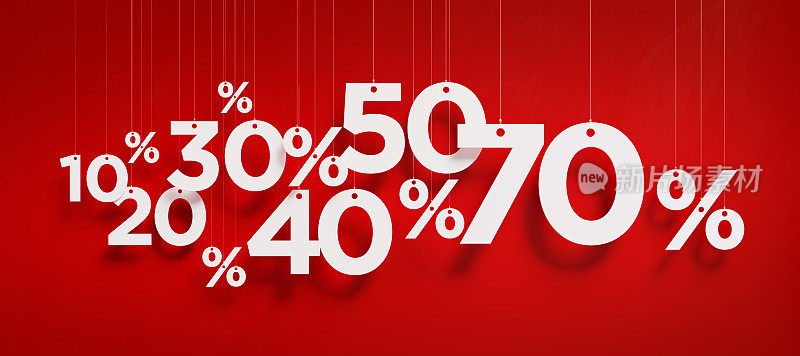 销售概念-白色百分比标志在红色背景