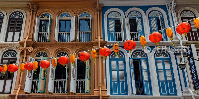 新加坡唐人街五颜六色的殖民建筑