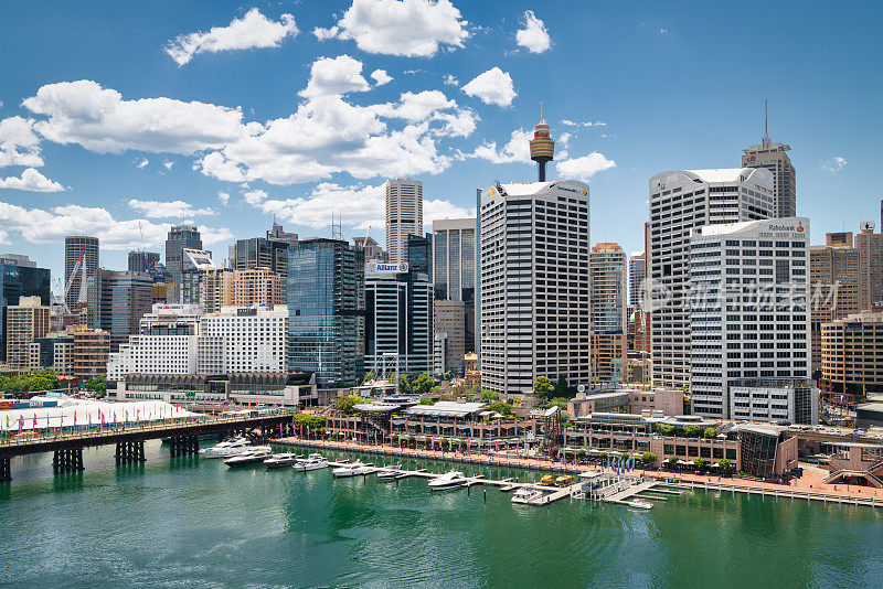 达令港悉尼城市景观在夏季澳大利亚