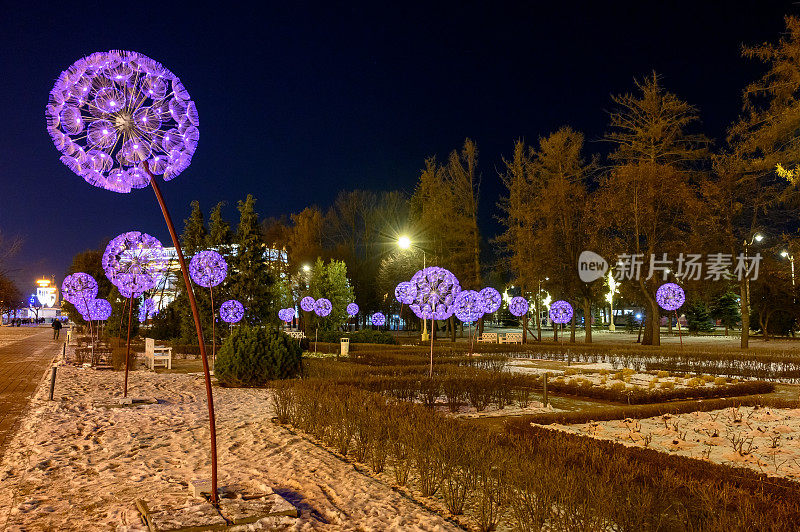 莫斯科VDNKh北部玫瑰花园的圣诞灯雕塑