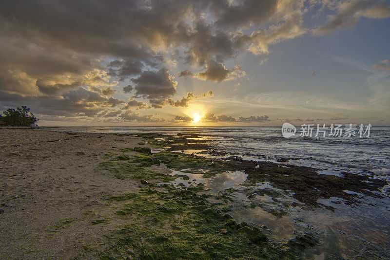 墨西哥尤卡坦半岛卡门海滩加勒比海上的生机勃勃的日出