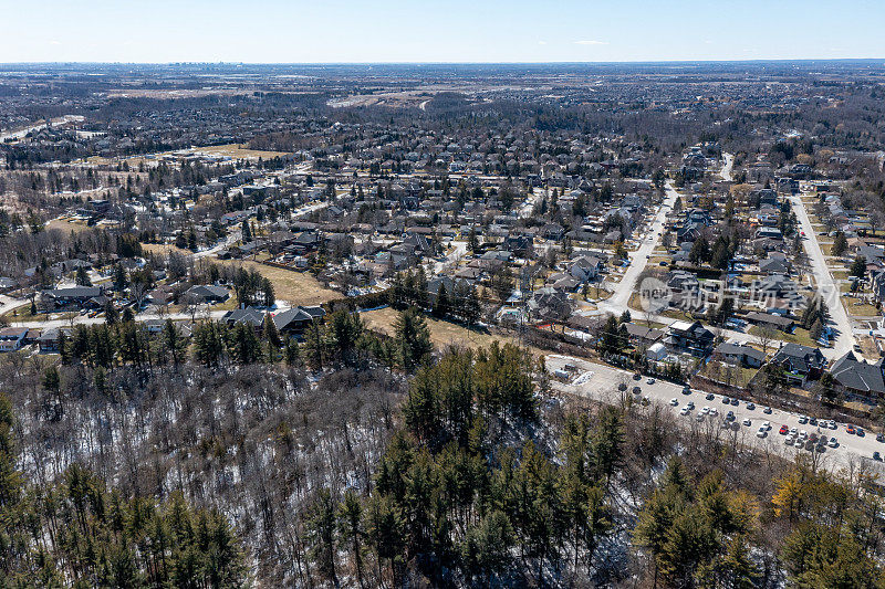 鸟瞰图克莱恩堡镇和伊斯灵顿大道，沃恩，加拿大