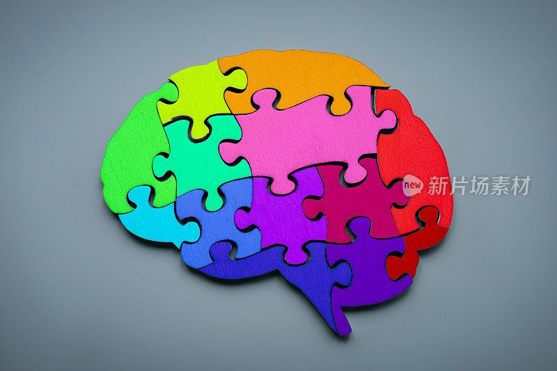 神经的多样性的概念。大脑来自五颜六色的拼图。