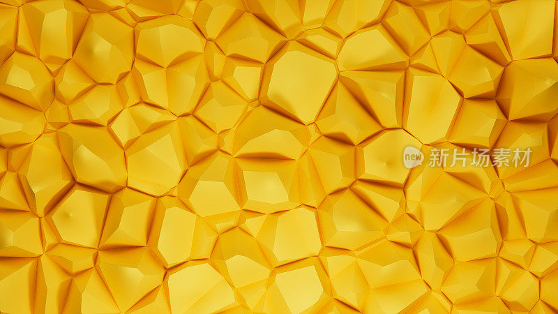 Voronoi大黄色几何多边形抽象图案背景3D插图