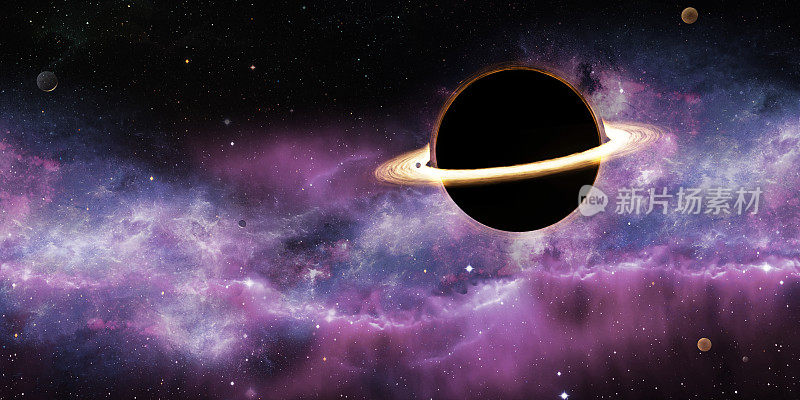 黑洞兜售辐射引力场类星体扭曲时空重力事件视界宇宙背景在空间三维插图