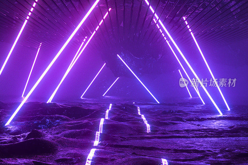 紫外霓虹激光发光隧道走廊抽象三维背景