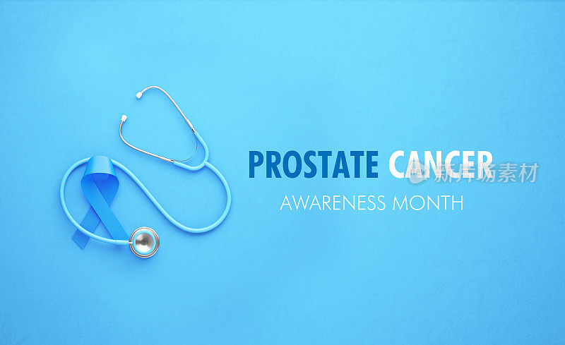 前列腺癌宣传月信息和蓝色背景听诊器