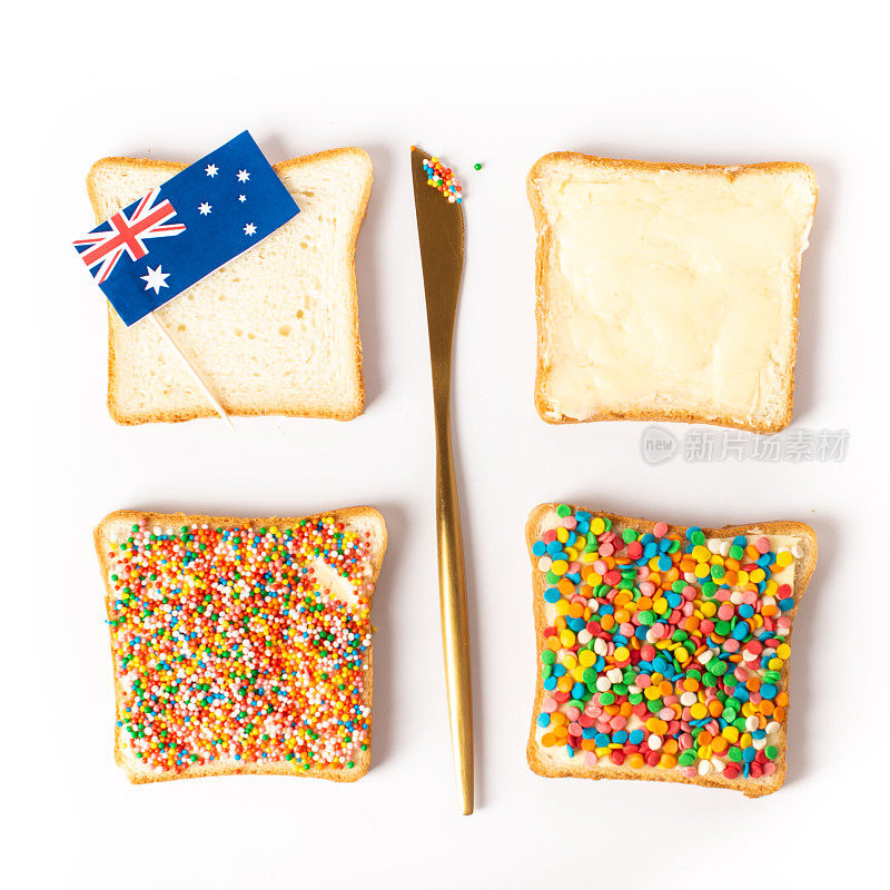 标志性的传统澳大利亚派对食品，童话面包，白色背景