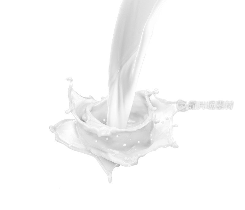 孤立的牛奶滴和飞溅在白色背景