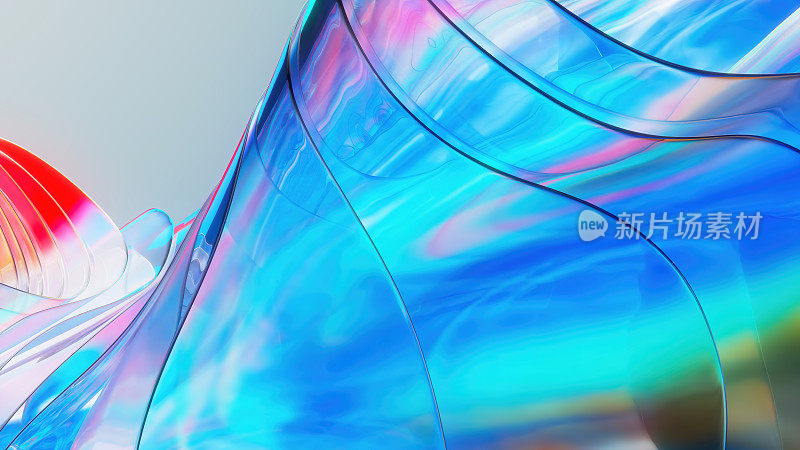 明亮的多色背景与玻璃花。3D渲染多色花波浪花瓣明亮的夏天的设计