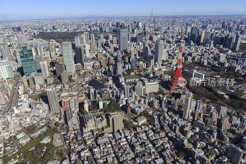 从日本东京港区俯瞰东京塔