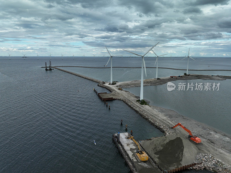 海上可再生能源的风力涡轮机鸟瞰图